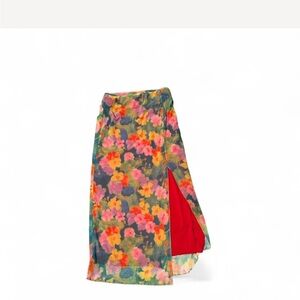 Urban Outfitters Red and Orange Maxi Wrap Skirt